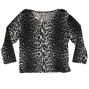 Charter Club Black & White Leopard Long Sleeve Women’s Tee Shirt Size Large